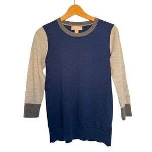 Banana Republic 100% Merino Wool Colorblock Sweater Navy Gray Women‎ S